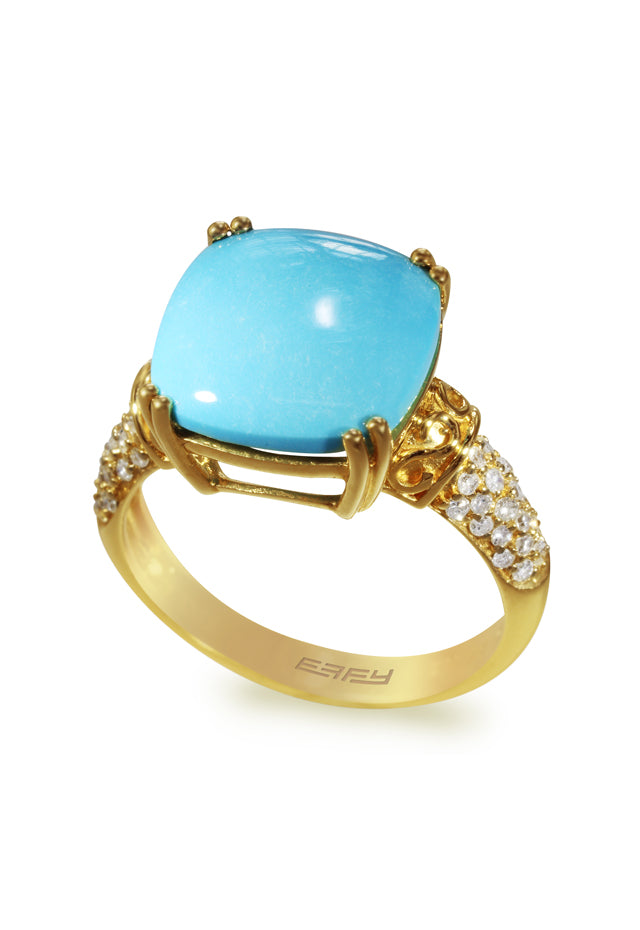 Effy 14K Yellow Gold Turquoise and Diamond Ring, 6.96 TCW