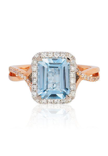 Effy Aquarius 14K Rose and White Gold Aquamarine and Diamond Ring, 2.5 ...