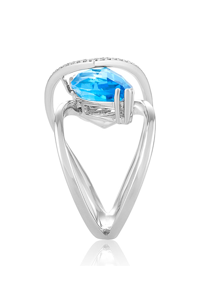 Effy Ocean Bleu 14K White Gold Blue Topaz and Diamond Ring, 5.67 TCW