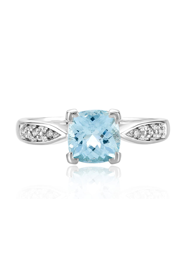 Aquarius 14K White Gold Aquamarine Diamond Ring 1.35 TCW