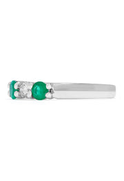 The Brasilica 14K White Gold Emerald and Diamond Ring, 0.95 TCW, features alternating round green emeralds and clear diamonds set in a striking row across the band.
