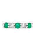 The Brasilica 14K White Gold Emerald and Diamond Ring, 0.95 TCW, features alternating round green emeralds and clear diamonds set in a striking row across the band.