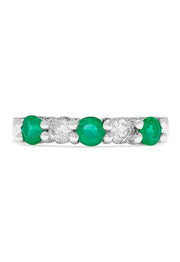 The Brasilica 14K White Gold Emerald and Diamond Ring, 0.95 TCW, features alternating round green emeralds and clear diamonds set in a striking row across the band.
