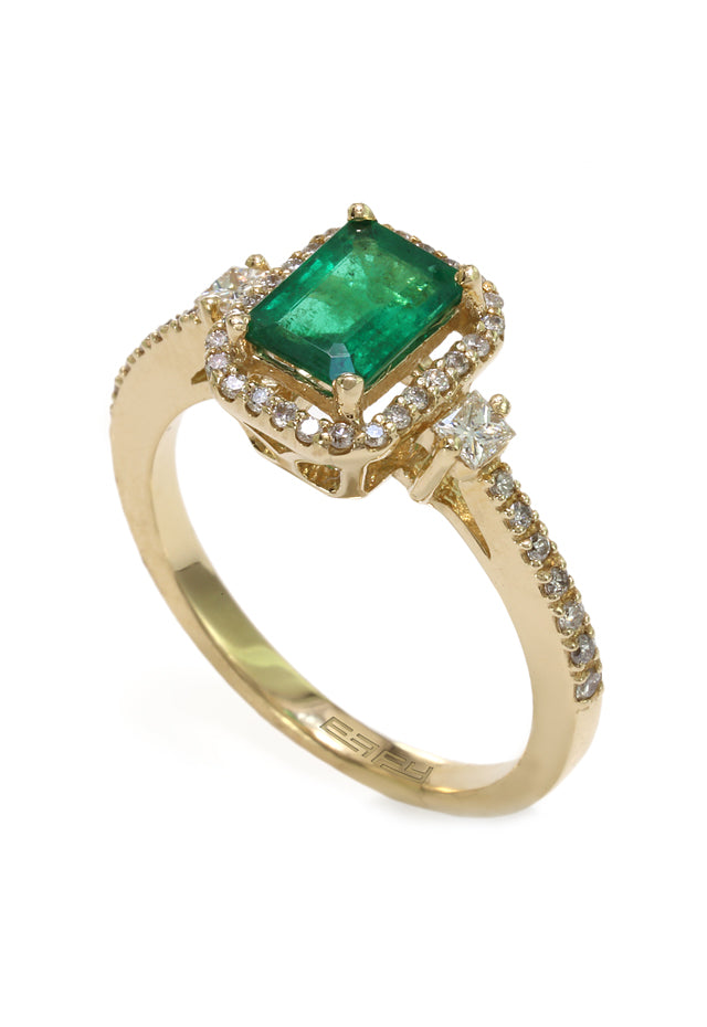 Gemma 14K Yellow Gold Emerald Diamond Ring 1.28 TCW