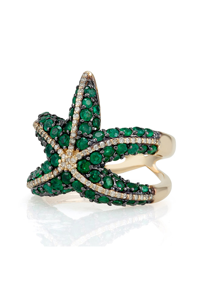 Effy Brasilica 14K Yellow Gold Emerald and Diamond Starfish Ring, 2.54 TCW