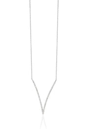 The Pave Classica 14K White Gold Diamond V-Shape Necklace, 0.28 TCW, features a sparkling V-shaped pendant and is displayed against a plain white background.
