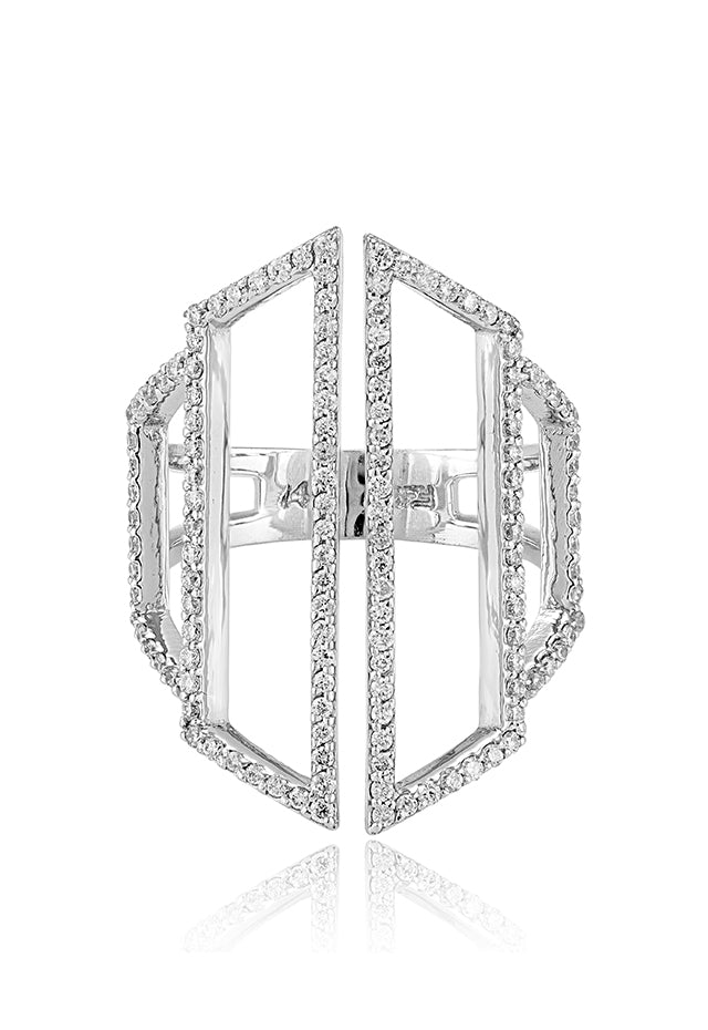 Effy Pave Classica 14K White Gold Diamond Negative Space Ring, 0.66 TCW