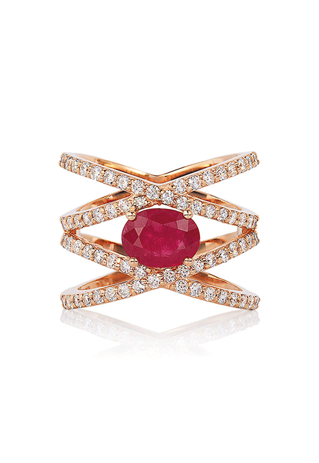 Effy Geo 14K Rose Gold Ruby and Diamond Negative Space Ring, 1.86 TCW