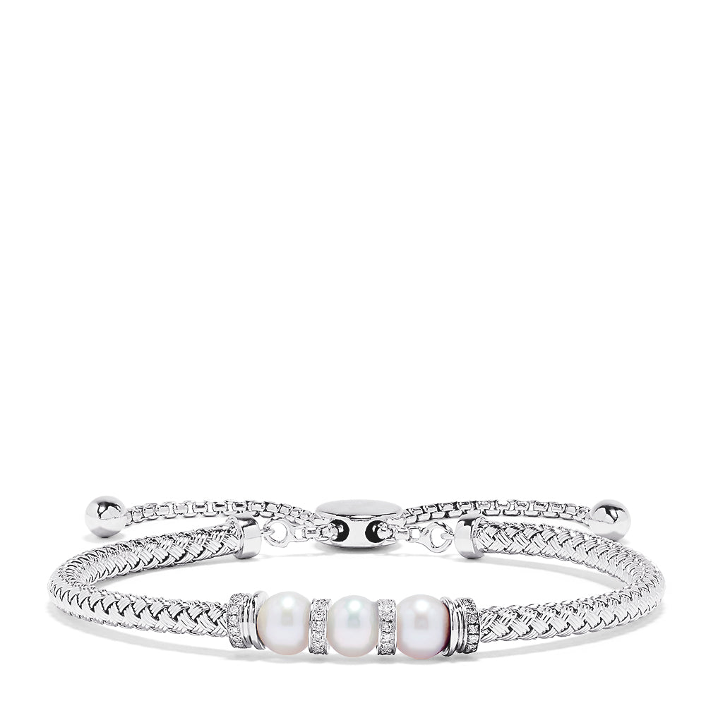 Effy 925 Sterling Silver Pearl with Diamond Accent Bracelet, 0.10 TCW