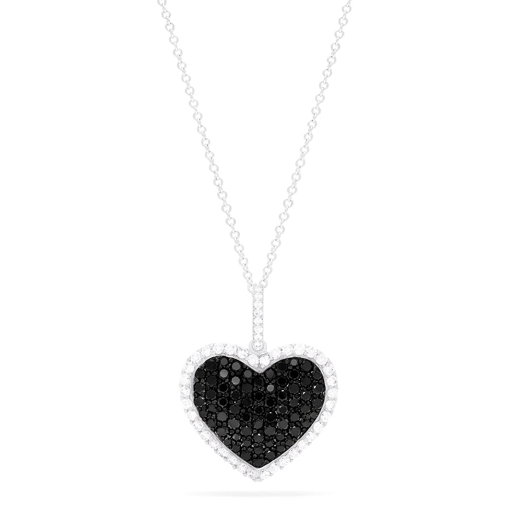 Effy 14K White Gold Black and White Diamond Heart Pendant, 1.65 TCW