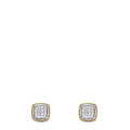 A pair of 925 Sterling Silver & 18K Yellow Gold Diamond Square Studs, 0.14 TCW, featuring a gold-toned border and diamond-encrusted center, elegantly displayed on a plain white background.
