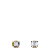 A pair of 925 Sterling Silver & 18K Yellow Gold Diamond Square Studs, 0.14 TCW, featuring a gold-toned border and diamond-encrusted center, elegantly displayed on a plain white background.