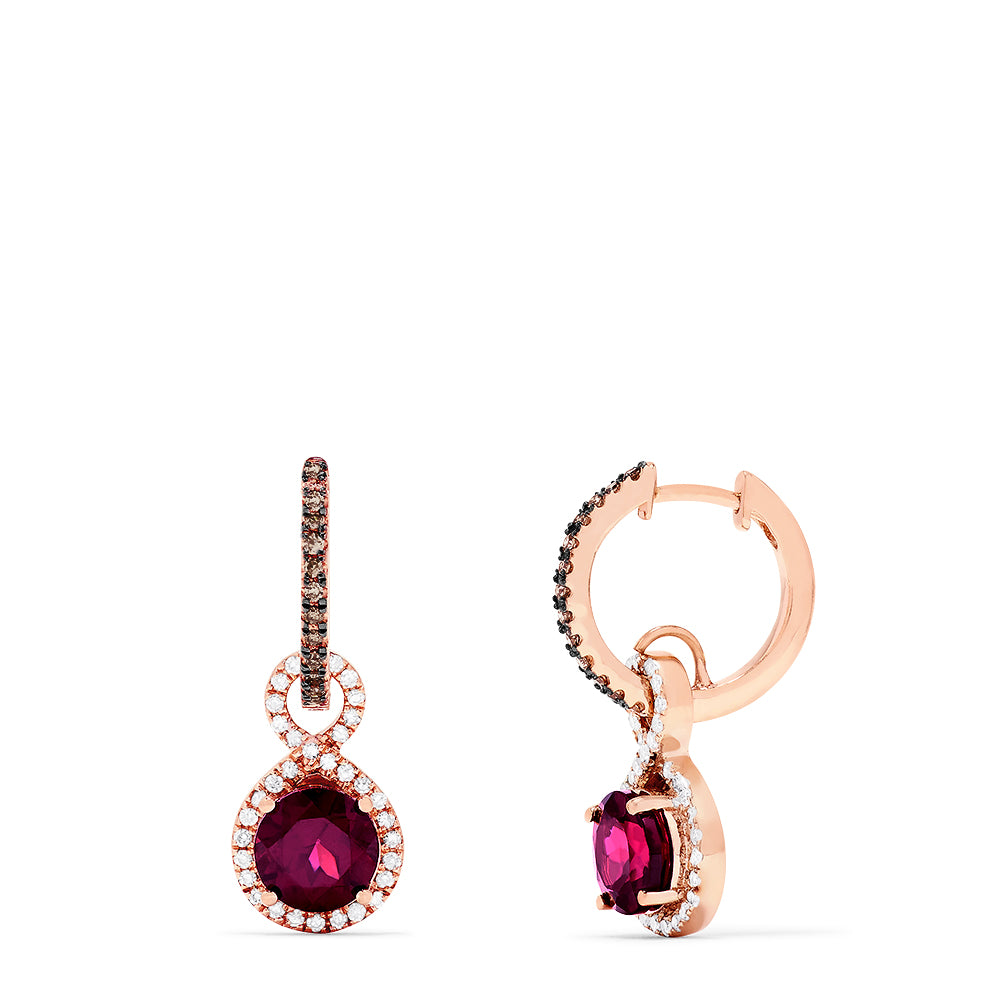 Effy 14K Rose Gold Rhodolite Garnet and Diamond Drop Earrings, 2.49 TCW