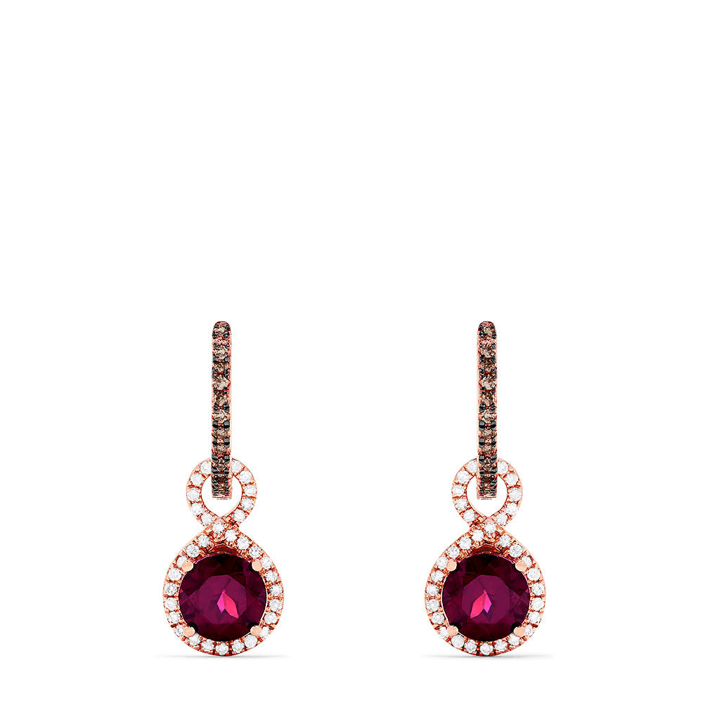 Effy 14K Rose Gold Rhodolite Garnet and Diamond Drop Earrings, 2.49 TCW