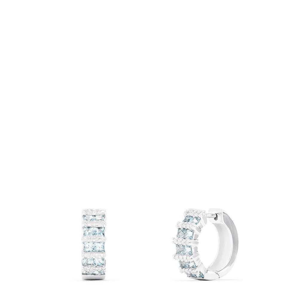 Effy 14K White Gold Aquamarine and Diamond Huggie Hoop Earrings, 1.25 TCW