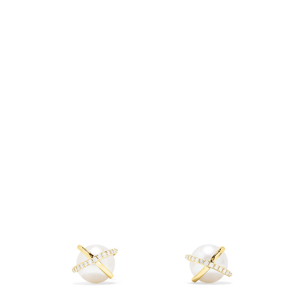 Effy 14K Yellow Gold Pearl and Diamond Accented Stud Earrings, 0.14 TCW