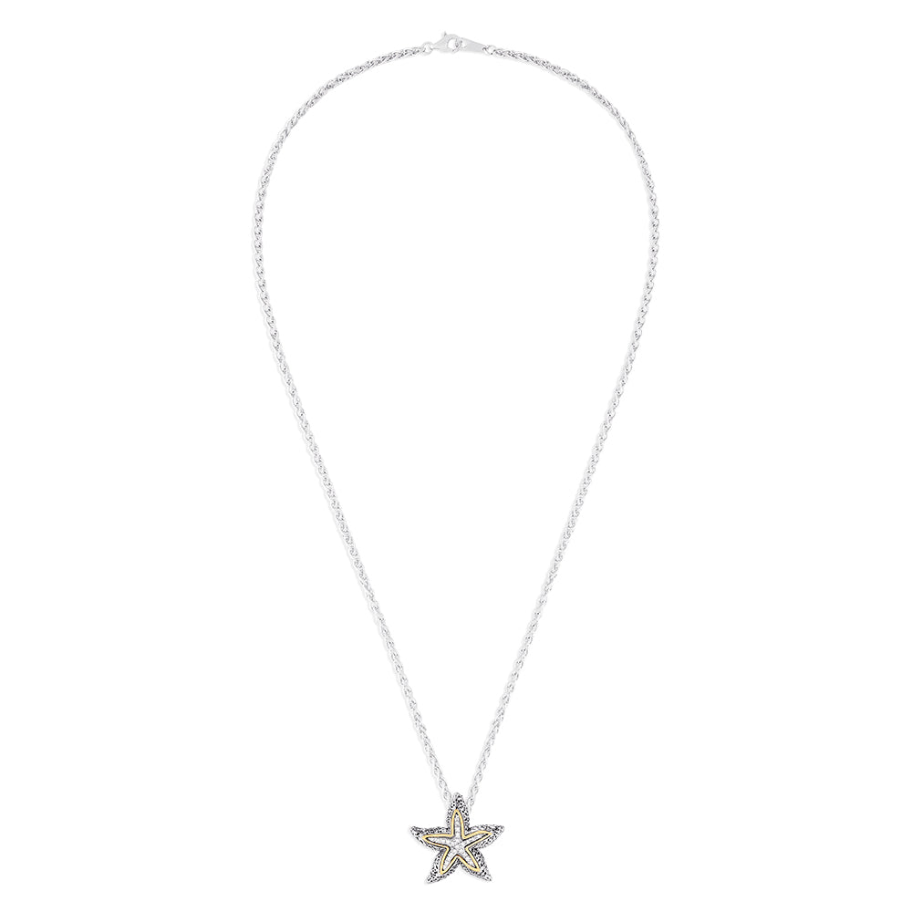 Effy Sterling Silver & 18K Gold Accented Diamond Starfish Pendant, 0.0 ...