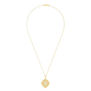 The Aurora 14K Yellow Gold Opal and Diamond Pendant features an ornate, vintage-inspired design with a central oval opal, delicate filigree detailing, and sparkling diamond accents, totaling 1.24 carats.
