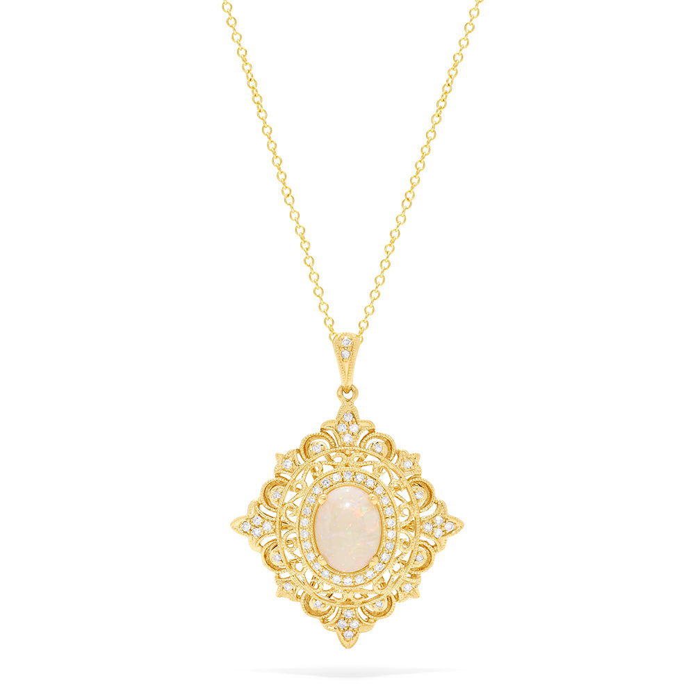 Effy Aurora 14K Yellow Gold Opal and Diamond Pendant, 1.24 TCW