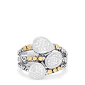 This 925 Sterling Silver and 18K Gold Accented Diamond Ring features three bands adorned with round and teardrop diamonds totaling 0.21 TCW, highlighted by delicate gold bead accents for a sparkling, elegant look.