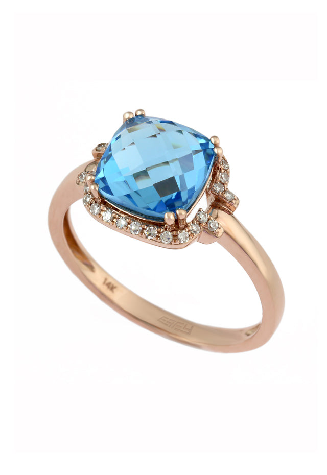 14K Rose Gold Blue Topaz and Diamond Ring, 3.10 TCW