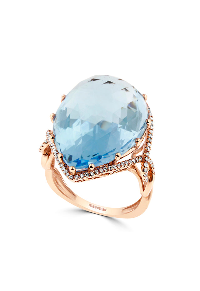 Effy 14K Rose Gold Blue Topaz and Diamond Ring, 28.39