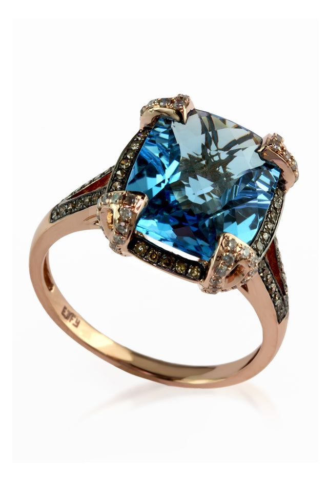 Effy 14K Rose Gold Blue Topaz and Diamond Ring, 6.76 TCW