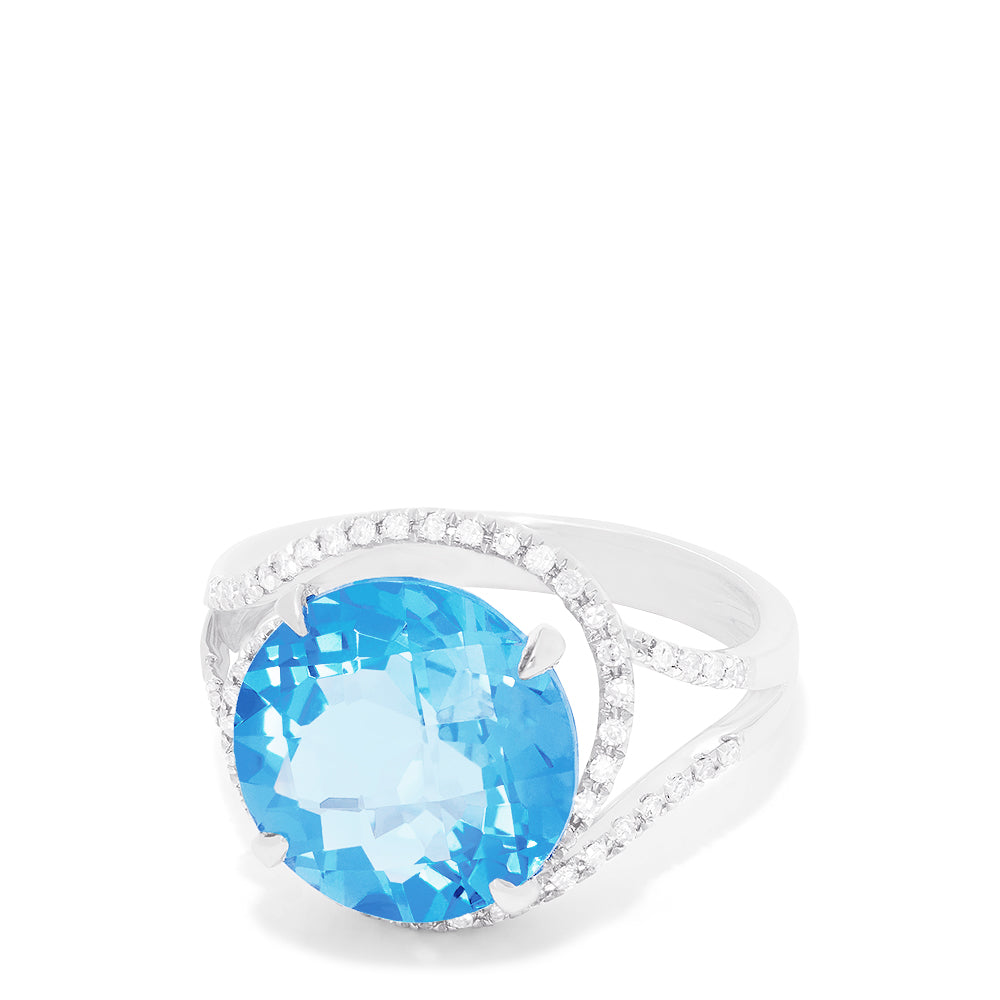 Effy Ocean Bleu 14K White Gold Blue Topaz and Diamond Ring, 8.60 TCW