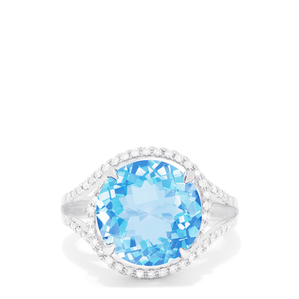 Effy Ocean Bleu 14K White Gold Blue Topaz and Diamond Ring, 8.60 TCW ...