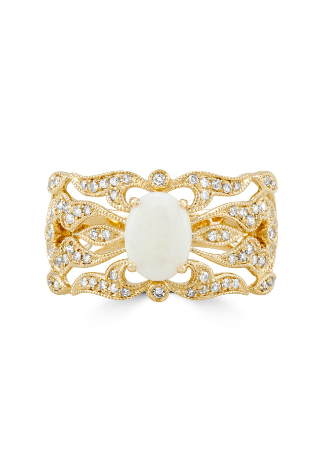 Effy Aurora 14K Yellow Gold Opal and Diamond Ring, 0.97 TCW