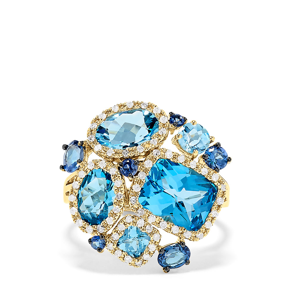 Effy 14K Yellow Gold Blue Topaz, Sapphire & Diamond Mosaic Ring, 6.24 TCW