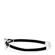 The Mens Sterling Silver and Leather Anchor Bracelet features a black cord with a sterling silver anchor charm, silver accents, and a lobster clasp closure.