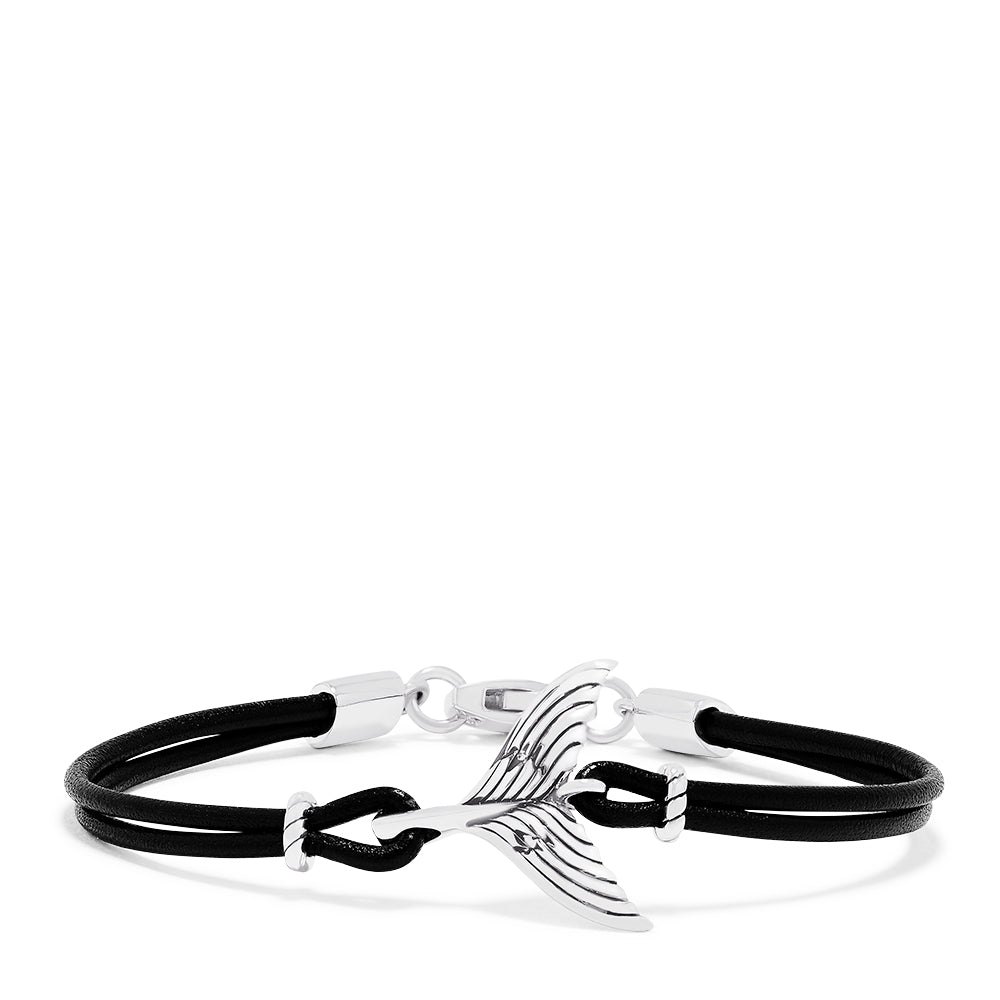 Effy Men's Sterling Silver and Leather Whale's Tail Bracelet