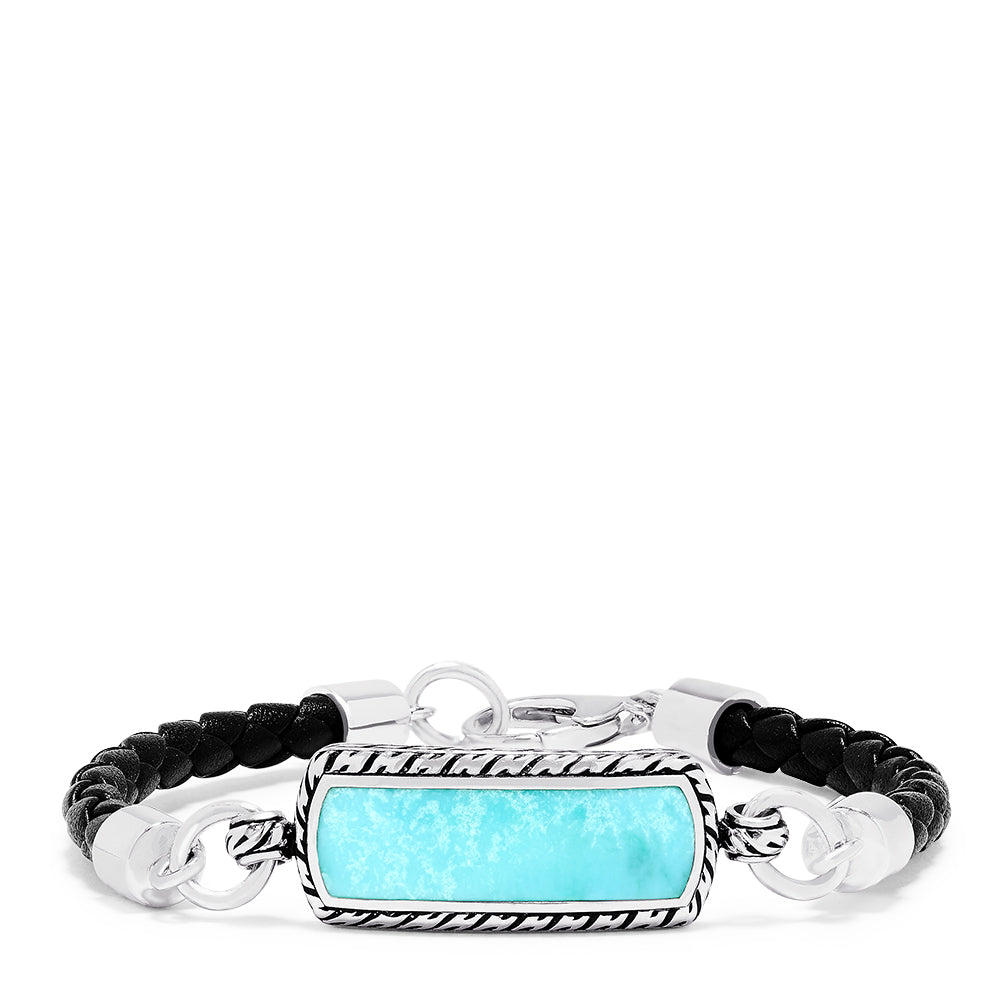 Effy Men's Sterling Silver and Leather Turquoise Bracelet, 5.40 TCW