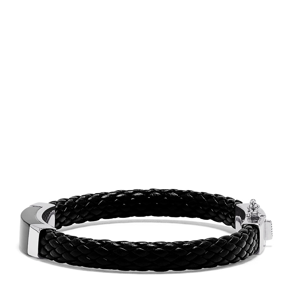 Effy Men's Sterling Silver and Leather Onyx Bracelet, 12.50 TCW