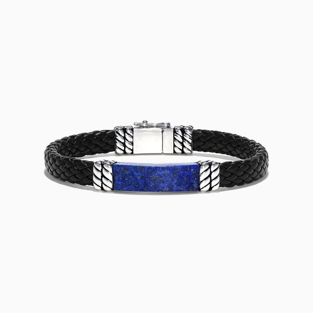 Effy Men's Sterling Silver Lapis Lazuli Leather Bracelet, 12.00 TCW