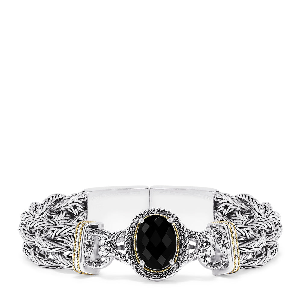 Effy 925 Sterling Silver & 18K Yellow Gold Accented Onyx Bracelet, 6.90 TCW