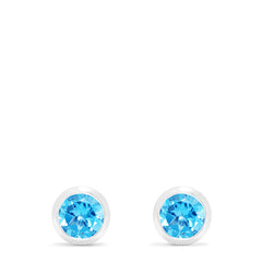 Ocean Bleu 14K White Gold Blue Topaz Stud Earrings, 1.10 TCW, feature brilliant round blue gemstones in sleek white gold bezels and are shown on a white background.
