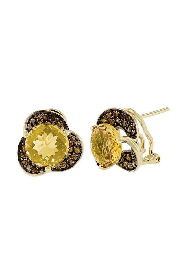 Effy 14K Yellow Gold Citrine and Cognac Diamond Earrings, 3.43 TCW