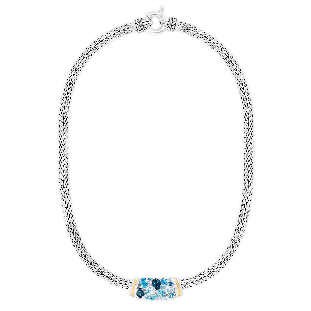 Effy 925 Sterling Silver & 18K Gold Blue Topaz Splash Necklace, 6.70 T