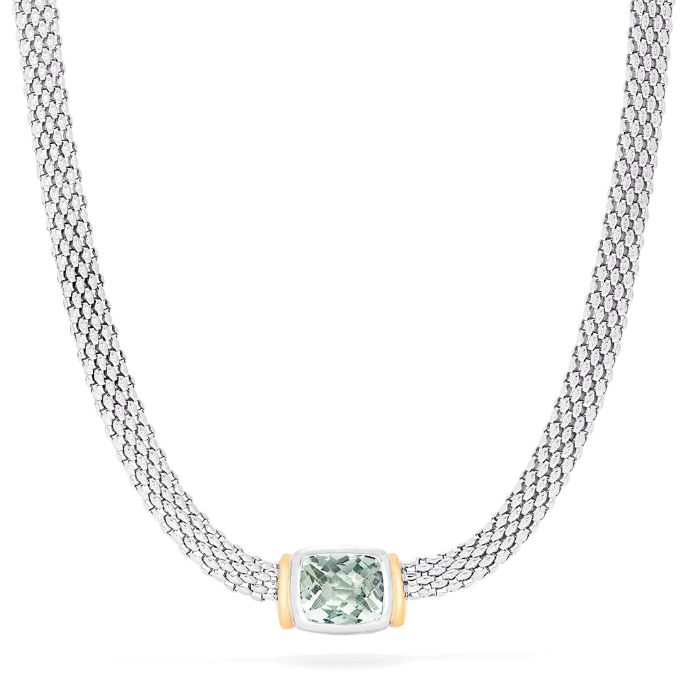 Effy 925 Sterling Silver and 18K Gold Green Amethyst Necklace, 4.70 TCW