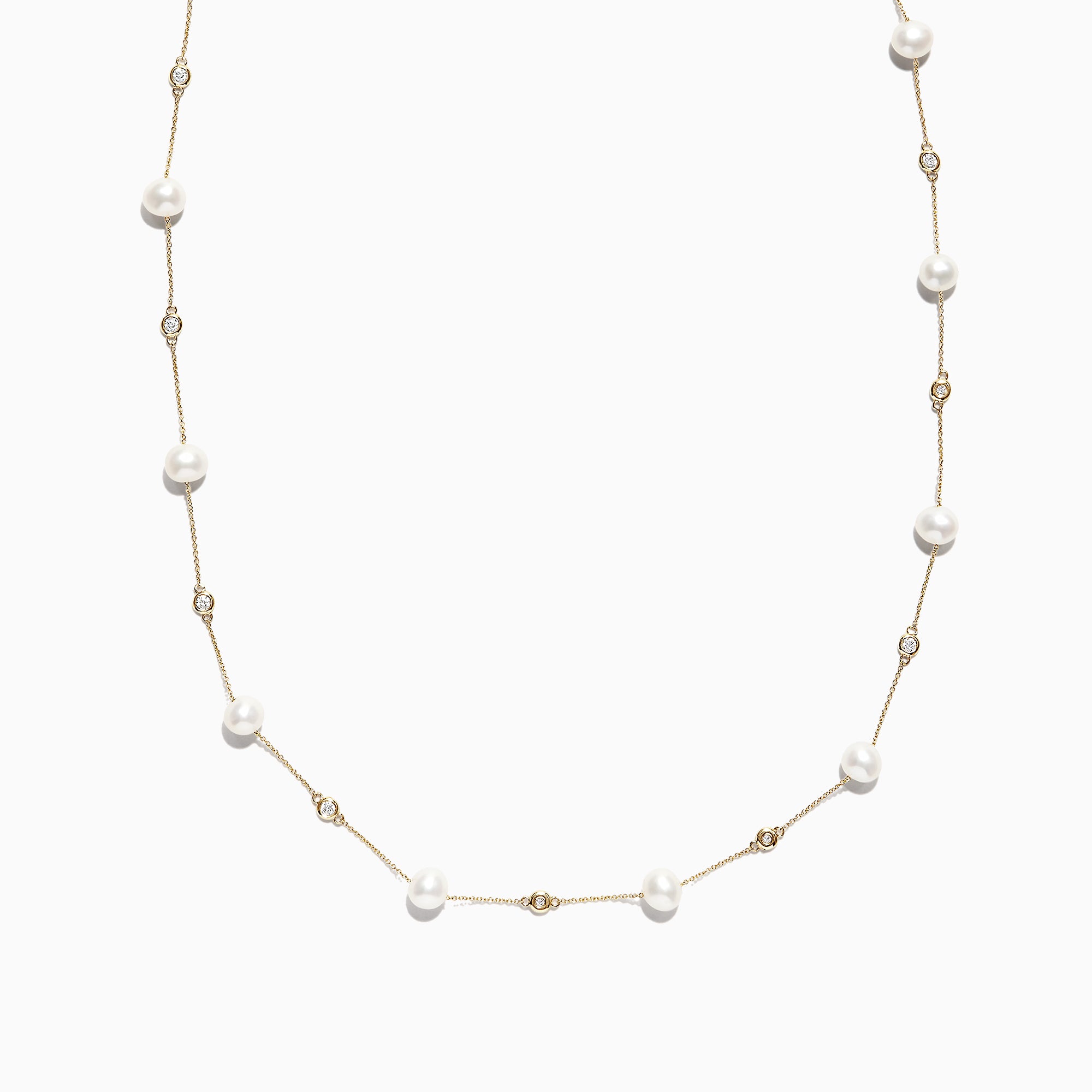 Effy 14K Yellow Gold Diamond and Fresh Water Pearl Necklace, 0.34 TCW