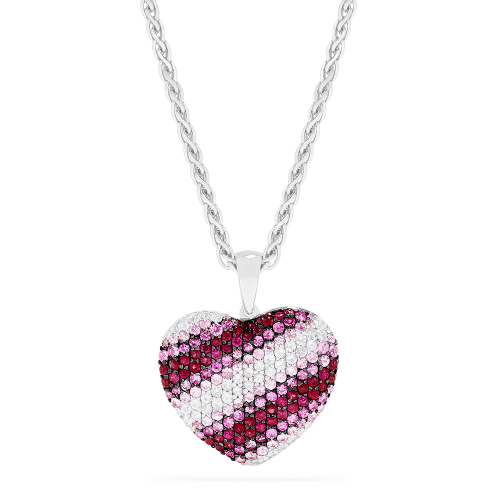 Effy 925 Sterling Silver Shades of Pink Sapphire Heart Pendant, 3.74 TCW