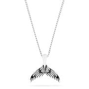 Mens Sterling Silver Whales Tail Pendant features engraved black lines highlighting the tail’s details, shown on a plain white background.