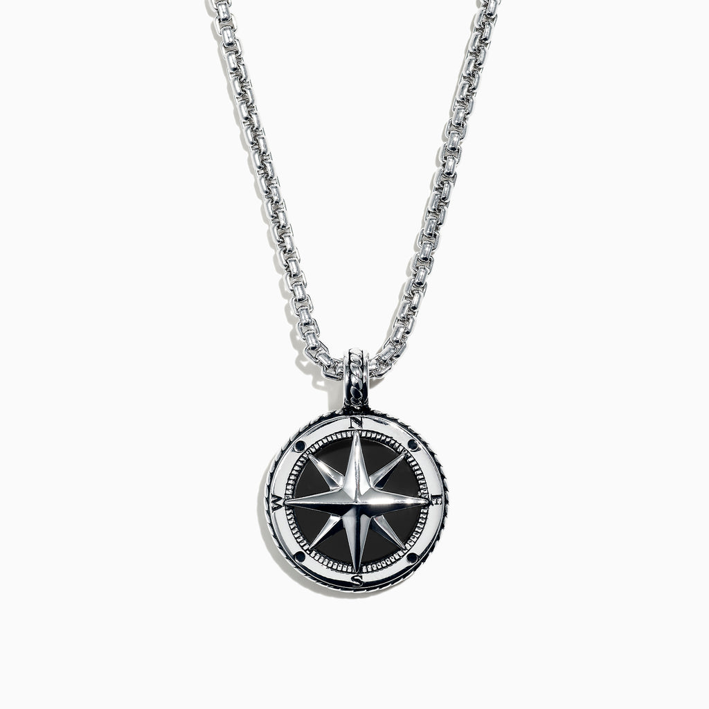 Effy Men's Sterling Silver Onyx Compass Pendant, 4.00 TCW