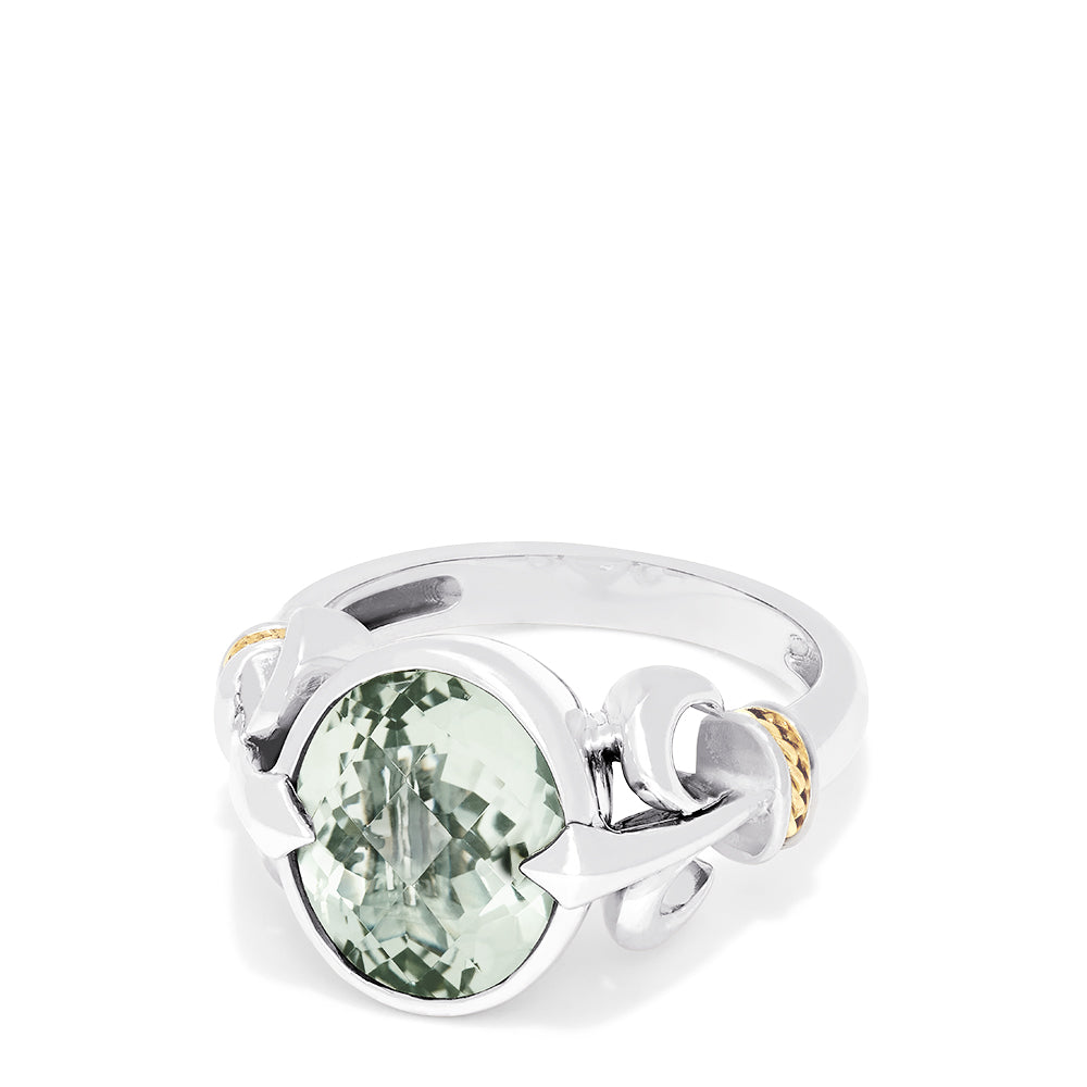 Effy 925 Sterling Silver and 18K Gold Green Amethyst Ring, 4.70 TCW