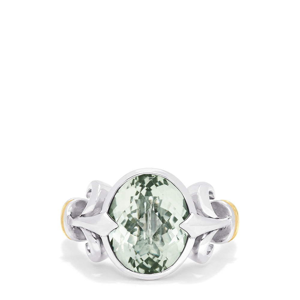 Effy 925 Sterling Silver and 18K Gold Green Amethyst Ring, 4.70 TCW
