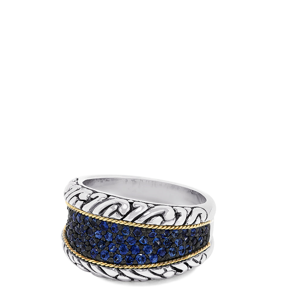Effy 925 Sterling Silver & 18K Yellow Gold Blue Sapphire Ring, 1.18 TCW