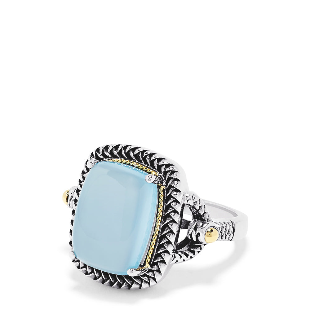 Effy 925 Sterling Silver and 18K Yellow Gold Chalcedony Ring, 10.10 TCW