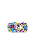 The Seaside Sterling Silver Multi Gemstone Starfish Ring, 5.66 TCW, features a bold gold starfish and sparkling gemstones in vivid blue, green, red, purple, and yellow hues inspired by Effy Seaside.
